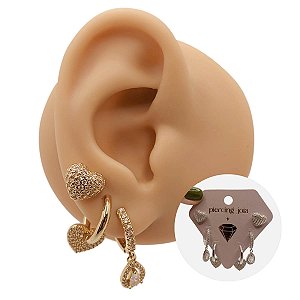 Mix Brincos Folheado Coração Gotas Zircônias