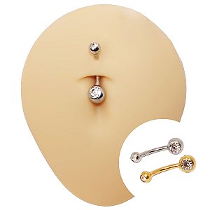 Piercing Banana Umbigo em Aço 2 Cristais