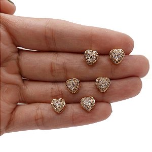 Mix Brincos Folheado Coração Large Lady Zircônias
