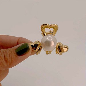 Mini Presilha Piranha Folheado de Cabelo Pérola e Coração