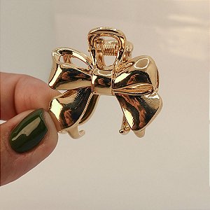 Mini Presilha Piranha de Cabelo Folheada Laço