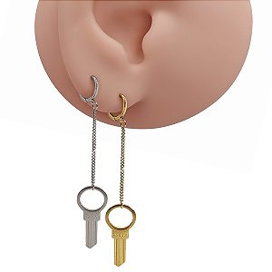 Brinco Argola Aço Chave Pingente