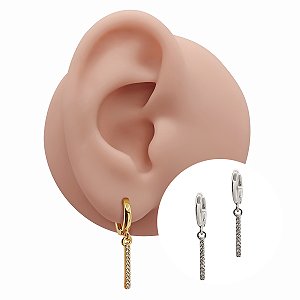 Brinco Argola Folheado Zircônia com Pingente Barra