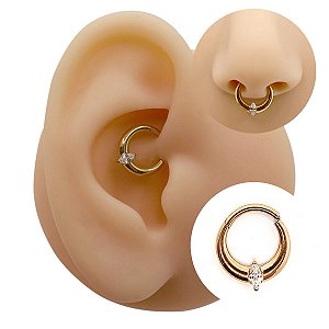 Piercing Argola Clicker em Titânio Estrela Uma Zircônia