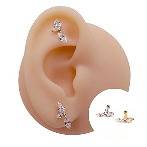 Piercing Labret Titânio Asa Pingente Cristal com Zircônia