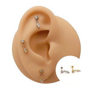 Piercing Labret em Titânio Pingente Navete Zircônia