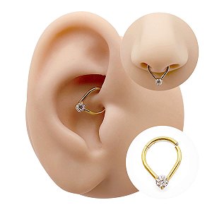 Piercing Argola Oval em Aço Zircônia Solitaria
