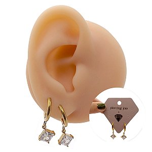 Brinco Argola Aço Pingente Quadrado