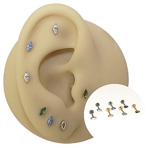 Piercing Labret em Titânio Navete Zircônia