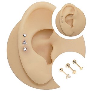 Piercing Australiano Microbell em Ouro 18K Shapes - Coração Trilhon e Estrela
