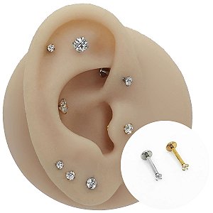Piercing Labret Plug em Titânio PVD com Zircônia