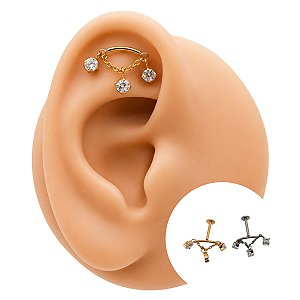 Piercing Labret em Titânio Barra Corrente com Pingente Zircônias