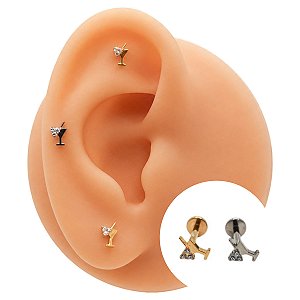 Piercing Labret em Titânio Taça Tiple Ice Zircônia