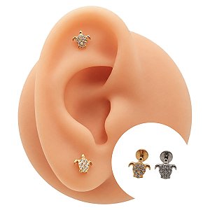 Piercing Labret em Titânio Tartaruga Zircônia