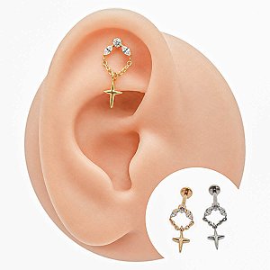 Piercing Labret em Titânio Navetes com Pingente Cruz