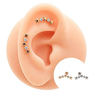 Piercing Labret Cascata em Titânio Estrela com duas Zircônias