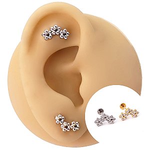 Piercing Labret Cascata Titânio Flowers Zircônia