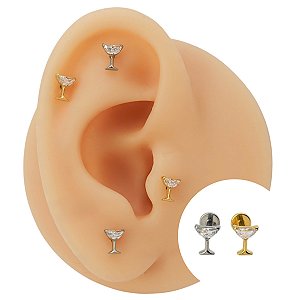Piercing Labret em Titânio Taça Martini Zircônia