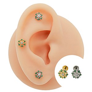 Piercing Labret em Titânio Flor Verde Zircônia