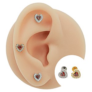 Piercing Labret em Titânio Coração Scarlet com Zircônias