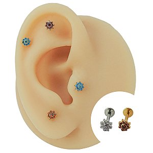 Piercing Labret em Titânio Flor 8 Pétalas Color