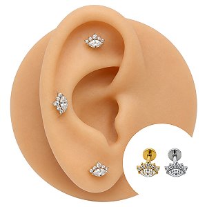 Piercing Labret em Titânio Olho Seis Zircônias