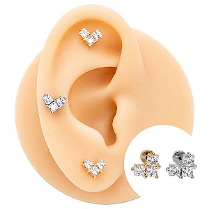 Piercing Labret Aço Cirúrgico Quadrado Zircônia