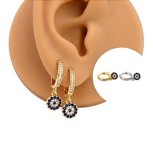 Brinco Argola Folheado com Zircônia Mandala Azul