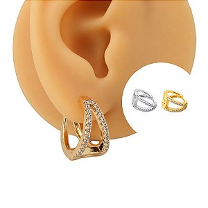 Brinco Argola Duo Folheado com Zircônia 15mm