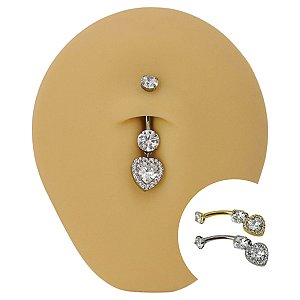 Piercing Banana Titânio Zircônia Pingente Coração