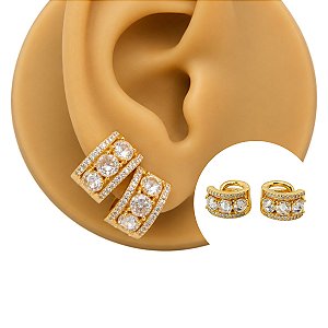 Brinco Argola Folheado Luxo Cravejada Zircônias