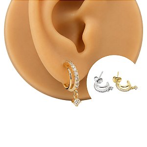 Brinco Argola Folheado Duo Glam com Zircônia