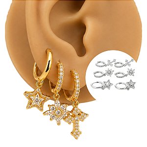 Mix Brincos Folheado Argolas Encanto Celestial