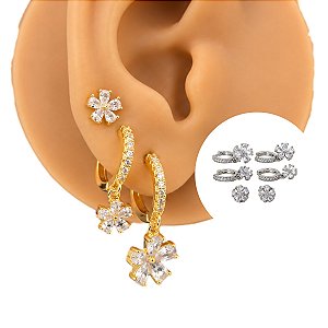 Mix Brincos Folheado Argolas Flor Gota Zricônias