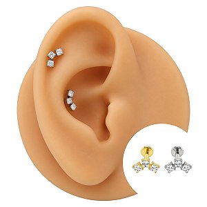 Piercing Labret Titânio Cascata Zircônias Quadrada