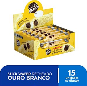 Ouro Branco Stick Wafer Recheado com 15 unidades de 25gr