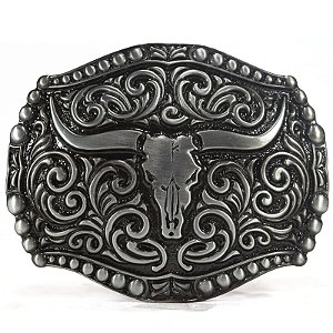 Fivela Country Longhorn 007 - Prata Preto