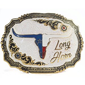Fivela Country Long Horn Texas 015 - Ouro Velho Branco