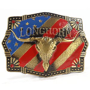 Fivela Country Long Horn USA 016 - Ouro Velho Vermelho