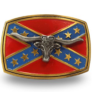 Fivela Country Longhorn 047 8x6 - Vermelho Azul