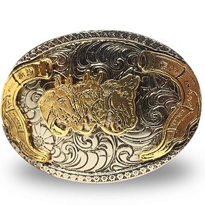 Fivela Country Três Cavalos 051 7x6 - Prata Dourado