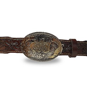 Fivela Country Três Cavalos 051 7x6 - Prata Dourado