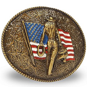 Fivela Country Cowboy USA 053 7x6 - Ouro Velho
