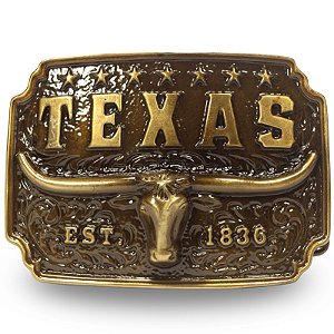 Fivela Country Texas Longhorn 054 8x6 - Ouro Velho