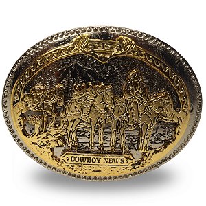 Fivela Country Cowboy News 055 8x6 - Dourado Prata