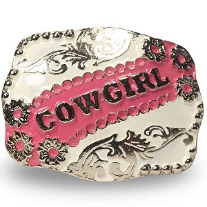 Fivela Country Cowgirl 055 8x6 - Rosa Branco