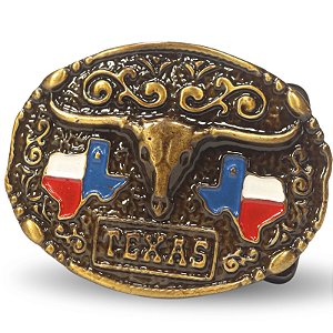 Fivela INFANTIL Country Texas Longhorn 065 5x4 - Ouro Velho
