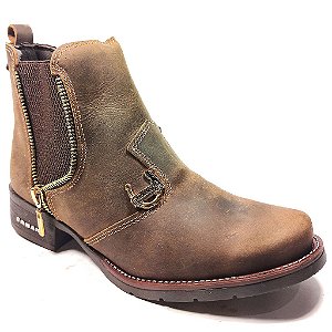 Botina Detalhe em Zíper Couro 806 - crazy horse tabaco