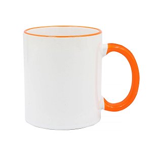 Caneca Branca para Sublimação de Cerâmica com Alça e Borda Laranja