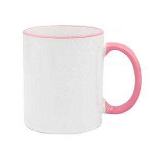 Caneca Branca para Sublimação de Cerâmica com Alça e Borda Rosa